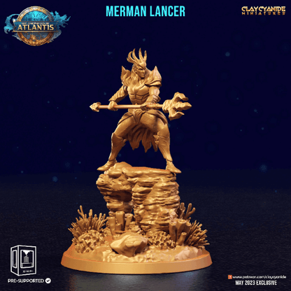 Merman Lancer Miniature | Aquatic Spearman for Tabletop Games | 32mm Scale - Plague Miniatures