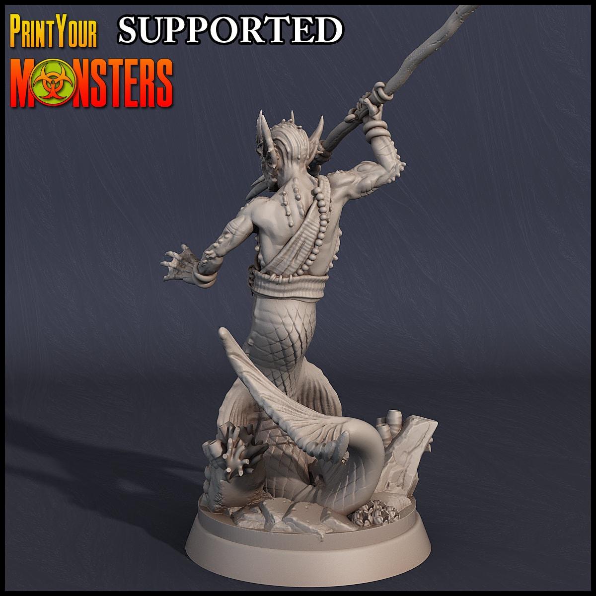 Merman Underwater Defender Miniature | Wargaming Figure | 50mm Base - Plague Miniatures