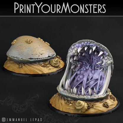 Mimic Clam Miniatures Set | Closed & Open Wargaming Figures | 50mm Base - Plague Miniatures