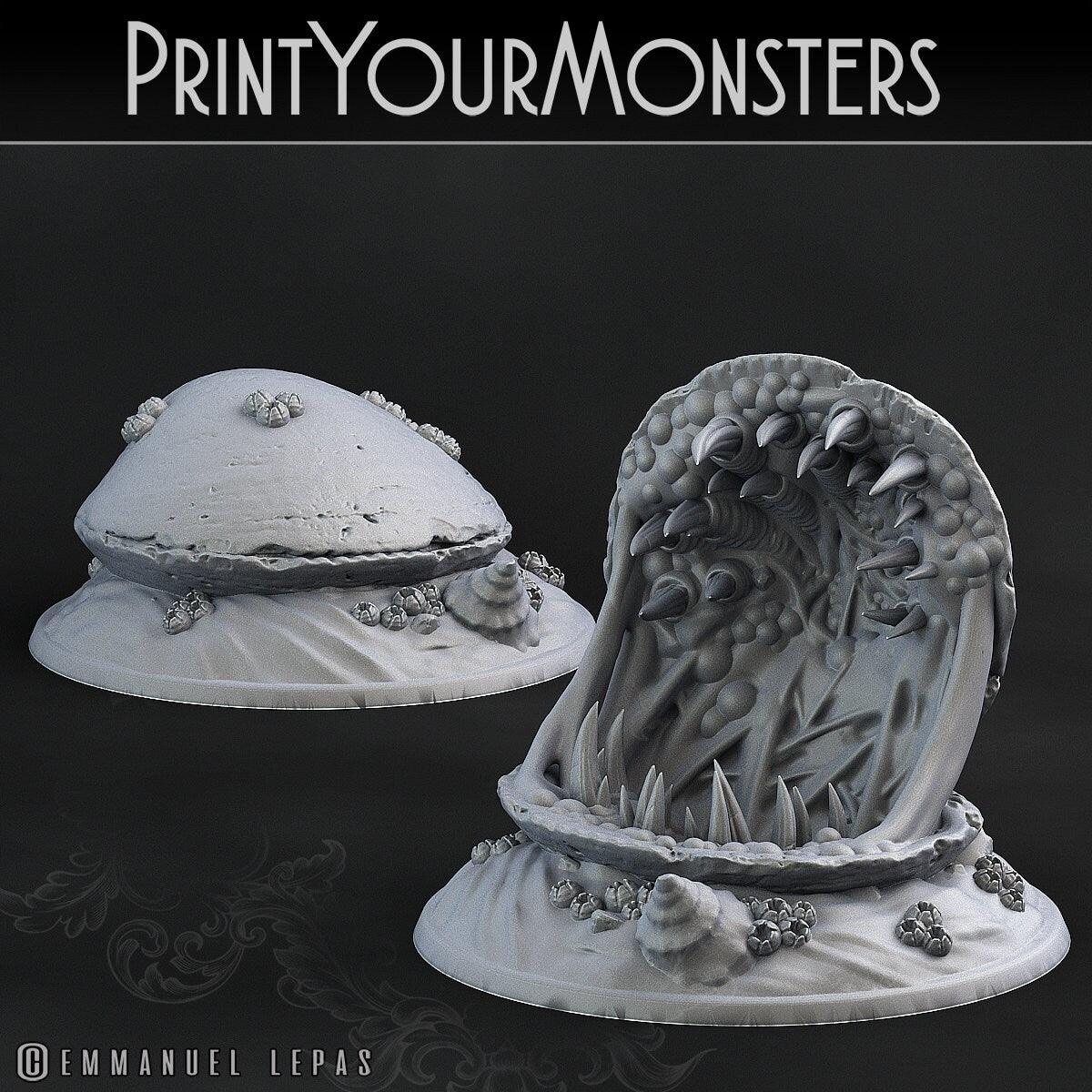 Mimic Clam Miniatures Set | Closed & Open Wargaming Figures | 50mm Base - Plague Miniatures