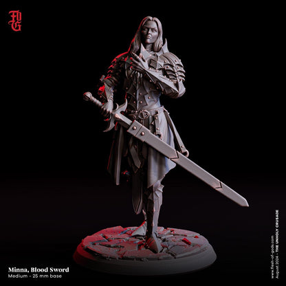 Minna, Blood Sword Miniature | Female Vampire Fighter Figure for RPG | 32mm Scale or 75mm Scale - Plague Miniatures