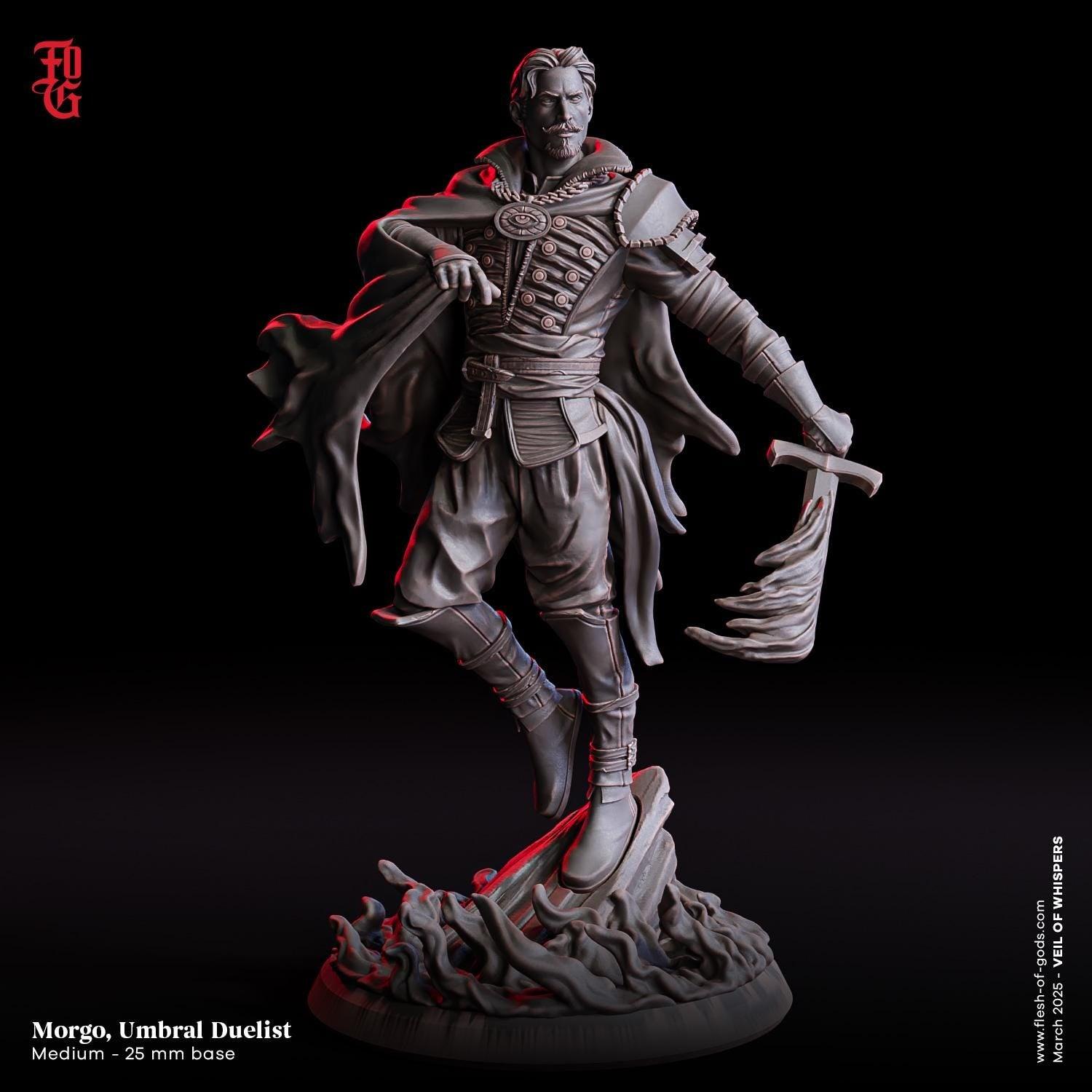 Morgo, Umbral Duelist | Shadowy Fighter Spellcaster Miniature | 32mm Scale or 75mm Scale - Plague Miniatures