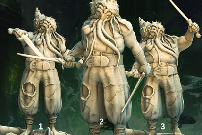 Mutant Cthulhu Pirate Undead Miniature | Monster Figure for Sea Campaigns | 3 poses | 32mm Scale - Plague Miniatures