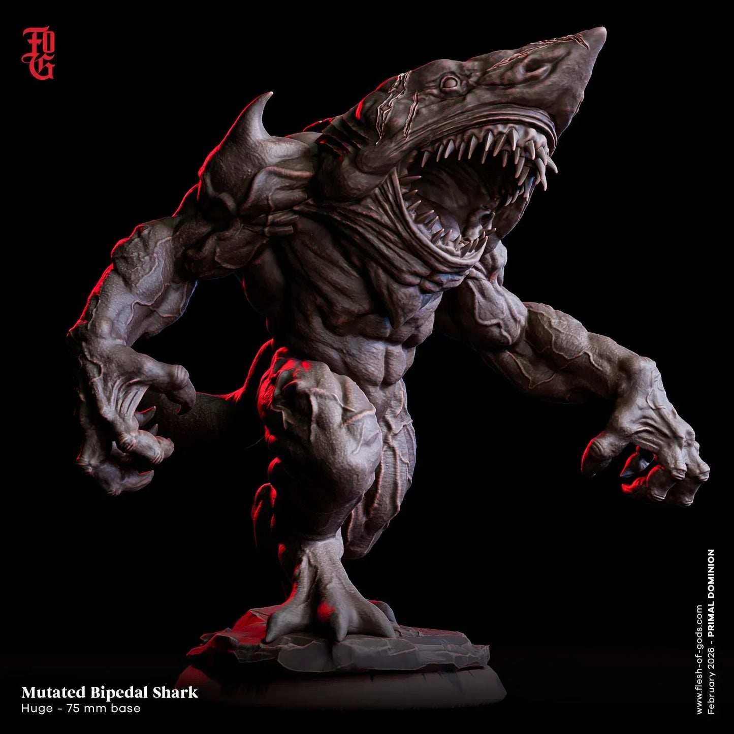 Mutated Bipedal Shark Miniature | Sharkin Huge Monstrosity Figurine | 75mm Base - Plague Miniatures