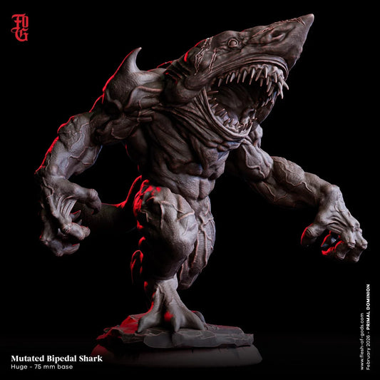 Mutated Bipedal Shark Miniature | Sharkin Huge Monstrosity Figurine | 75mm Base - Plague Miniatures