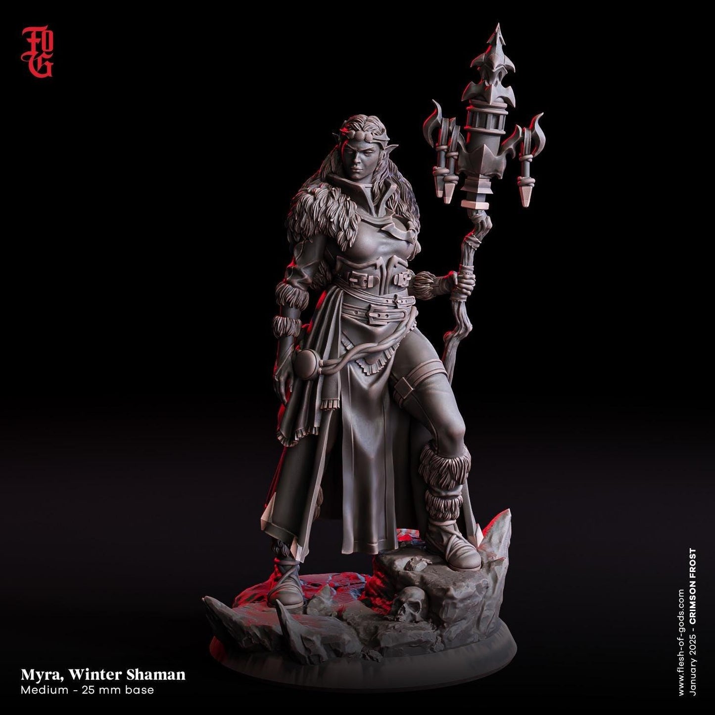 Myra, Winter Shaman Miniature | DnD Vampire Druid Figurine | 32mm Scale or 75mm Scale - Plague Miniatures