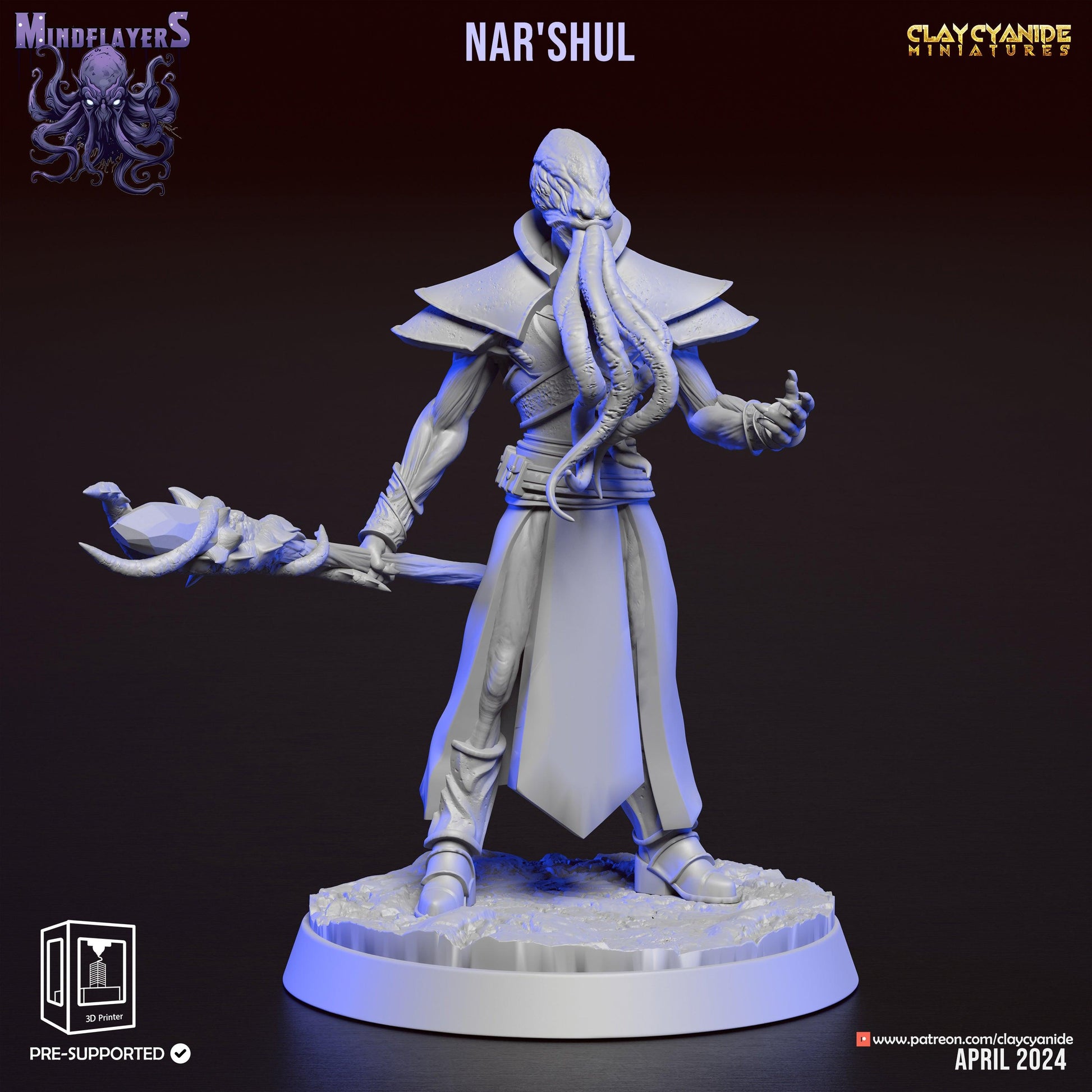 Nar'Shul, Cthulhu-Inspired Mind Flayer Miniature | 32mm Scale - Plague Miniatures