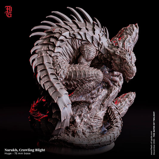 Narukh, Crawling Blight Miniature | Huge Lizard Basilisk Monstrosity Figurine | 75mm Base - Plague Miniatures