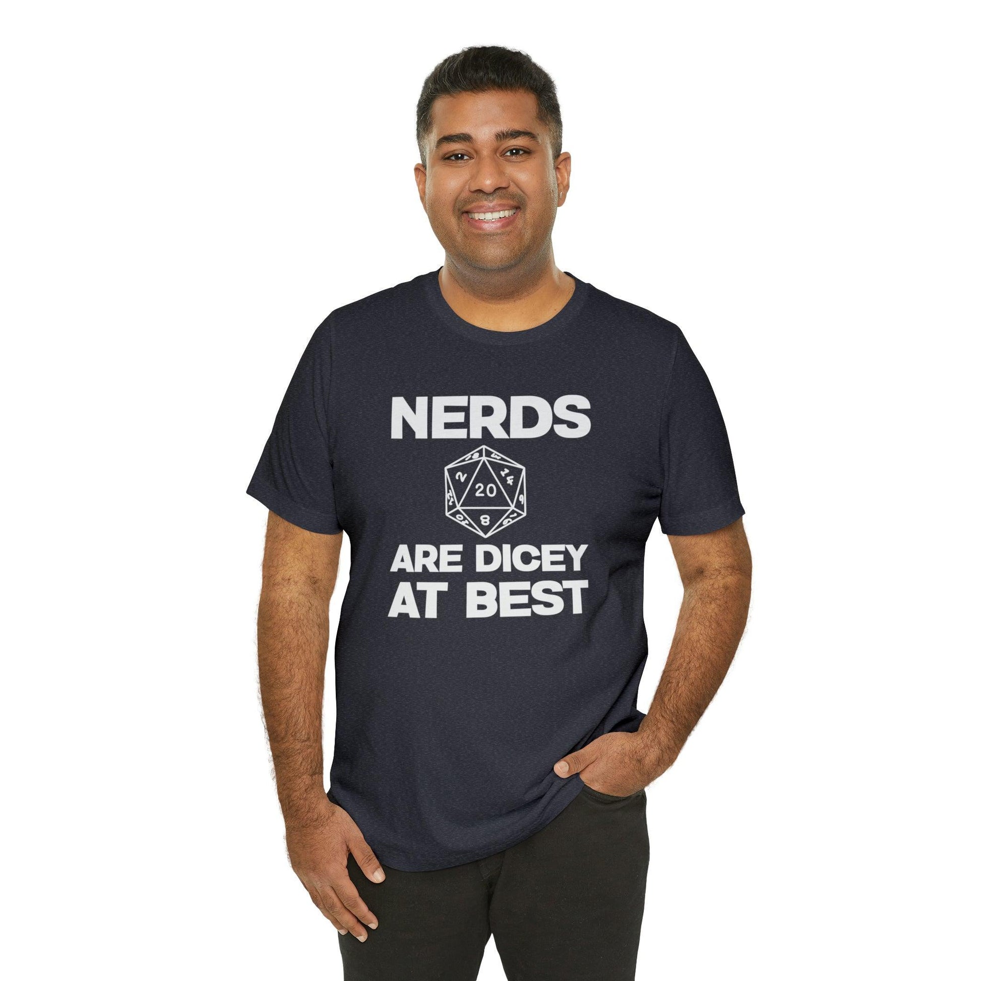 Nerds are Dicey at best | DM shirt | Dungeon Master gift | dnd tshirt | gaming shirt | dungeons and dragons Short Sleeve Tee dice shirt - Plague Miniatures