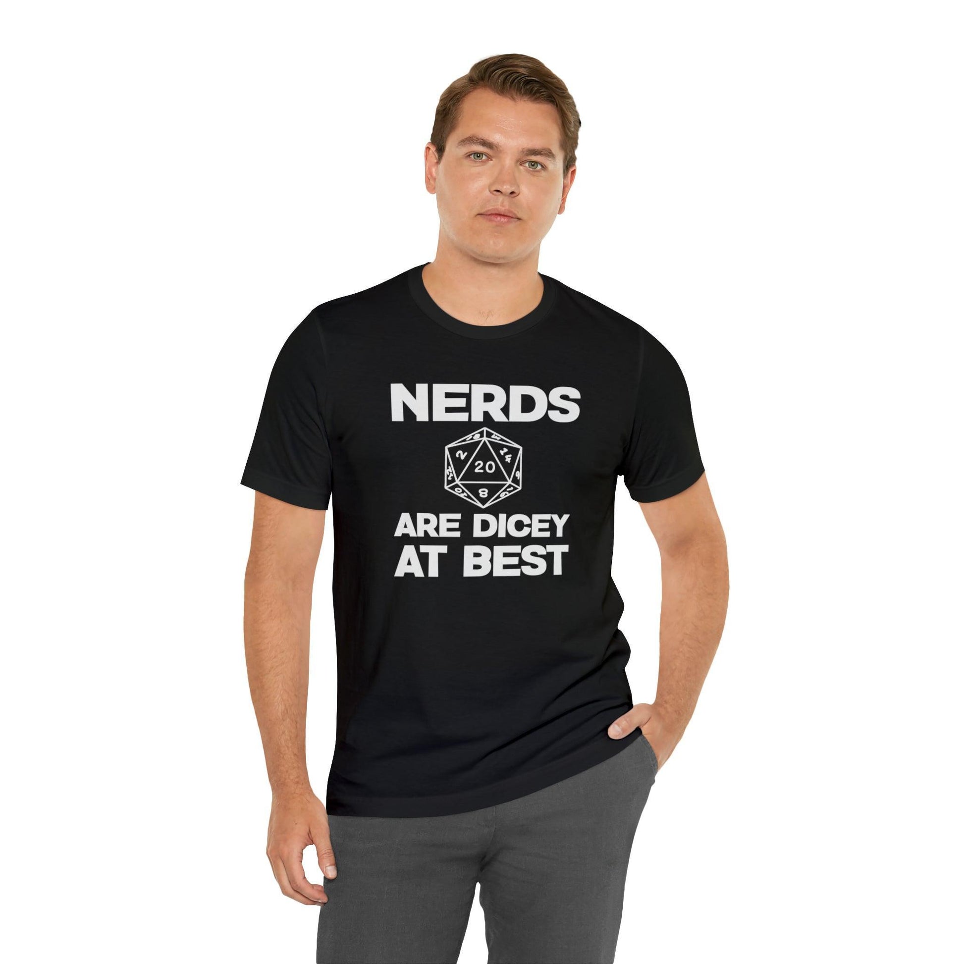 Nerds are Dicey at best | DM shirt | Dungeon Master gift | dnd tshirt | gaming shirt | dungeons and dragons Short Sleeve Tee dice shirt - Plague Miniatures