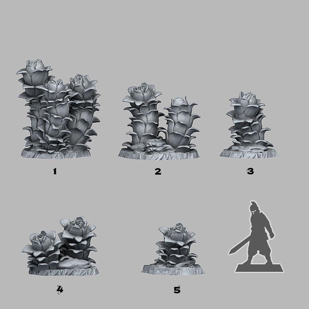 Night Desert Plant Miniatures | Wargaming Terrain Set of 5 | 28mm Scale or 32mm Scale - Plague Miniatures