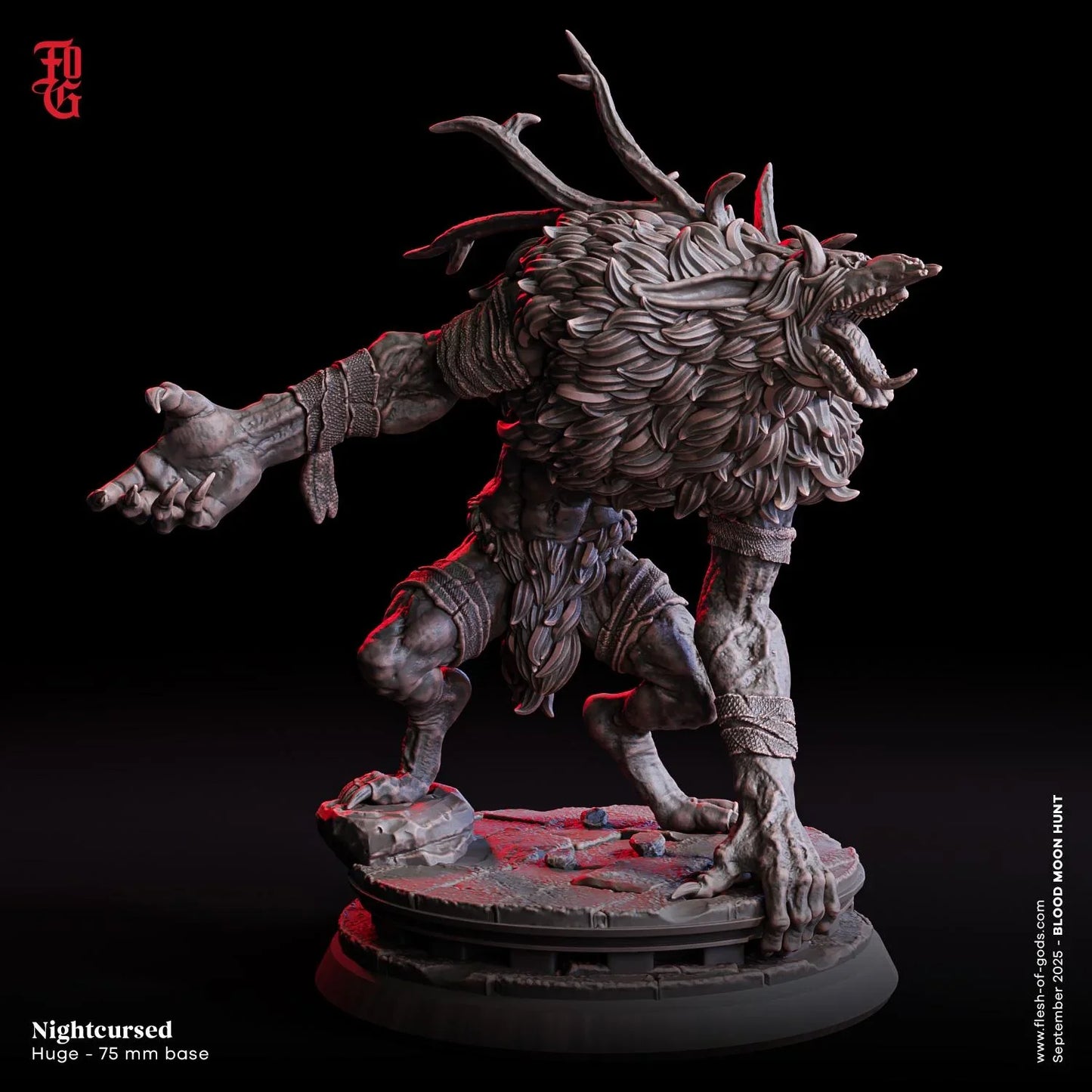 Nightcursed Werewolf | Huge Hybrid Monster Miniature | 75mm Base - Plague Miniatures
