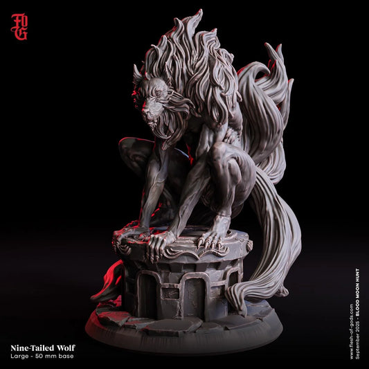 Nine-Tailed Wolf | Mythic Monster Miniature | 50mm Base - Plague Miniatures