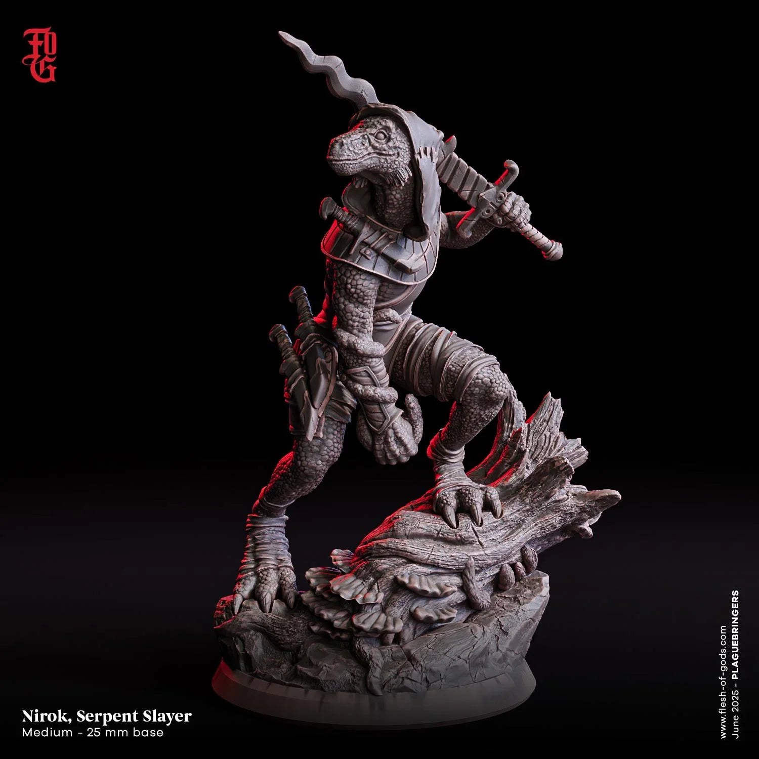 Nirok, Serpent Slayer | Lizardfolk Rogue Fighter Miniature | 32mm Scale or 75mm Scale - Plague Miniatures