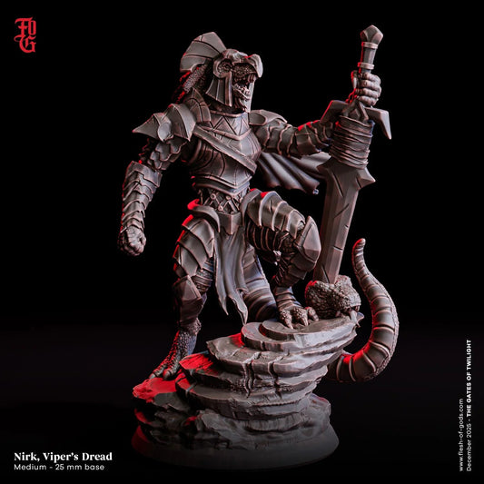 Nirok, Viper’s Dread Miniature | Serpentfolk Lizardfolk Humanoid Monster Figurine | 32mm Scale or 75mm Scale - Plague Miniatures