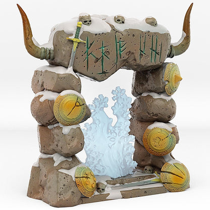 Norse Portal Miniature | Viking Snowy Effect Dungeon Ruin Terrain Prop | 28mm or 32mm Scale - Plague Miniatures