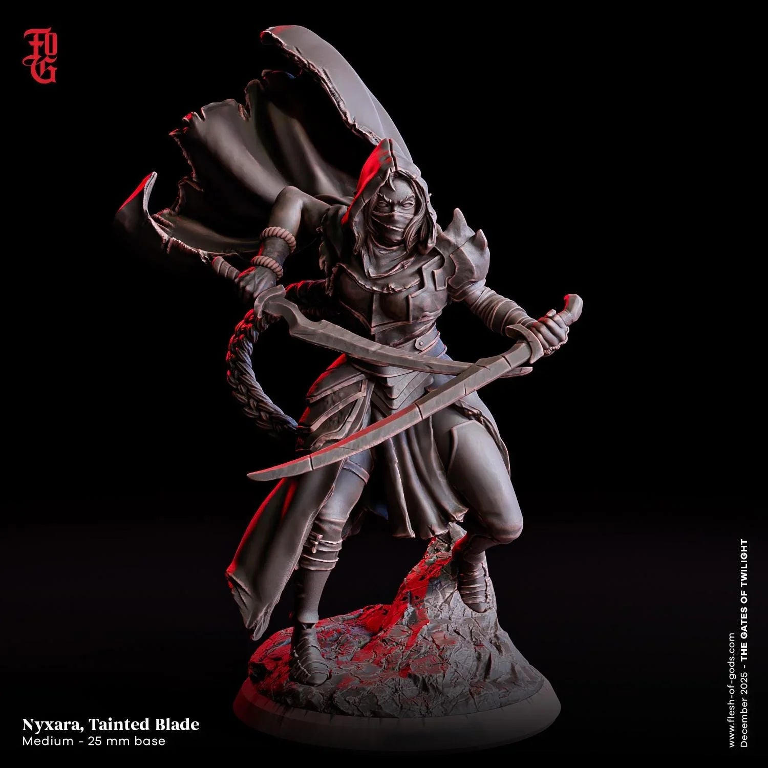 Nyxara, Tainted Blade Miniature | Female Human Rogue Thief Figurine | 32mm Scale or 75mm Scale - Plague Miniatures