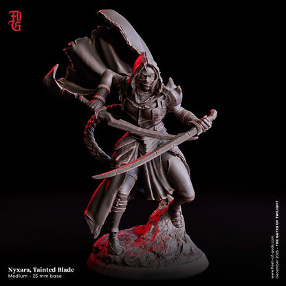 Nyxara, Tainted Blade Miniature | Female Human Rogue Thief Figurine | 32mm Scale or 75mm Scale - Plague Miniatures