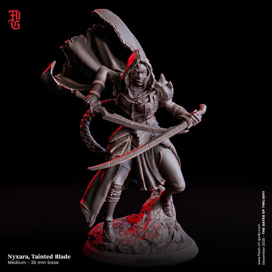 Nyxara, Tainted Blade Miniature | Female Human Rogue Thief Figurine | 32mm Scale or 75mm Scale - Plague Miniatures