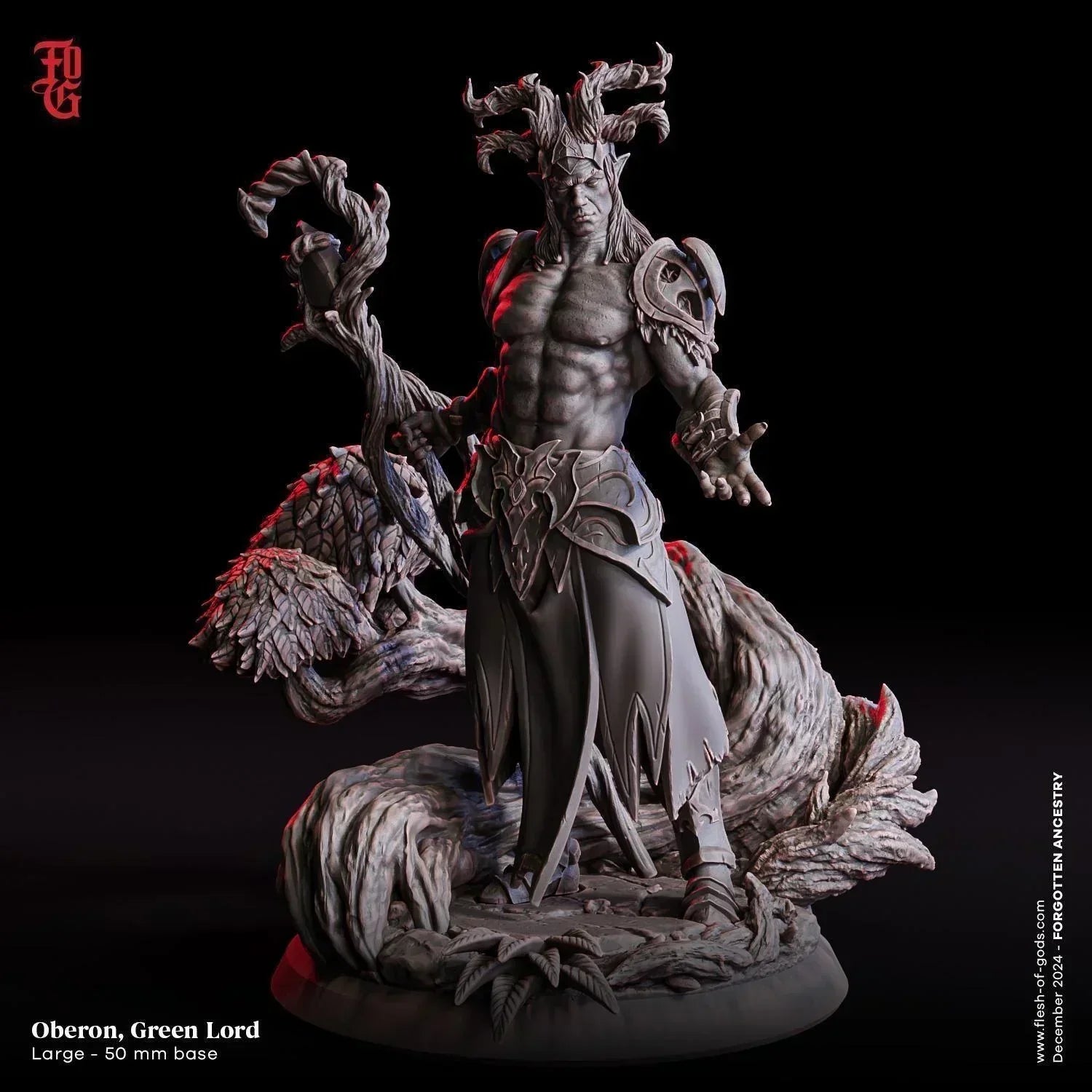 Oberon, Green Lord Miniature | Male Elf Druid Forest Fey Figurine for DnD | 50mm Base - Plague Miniatures