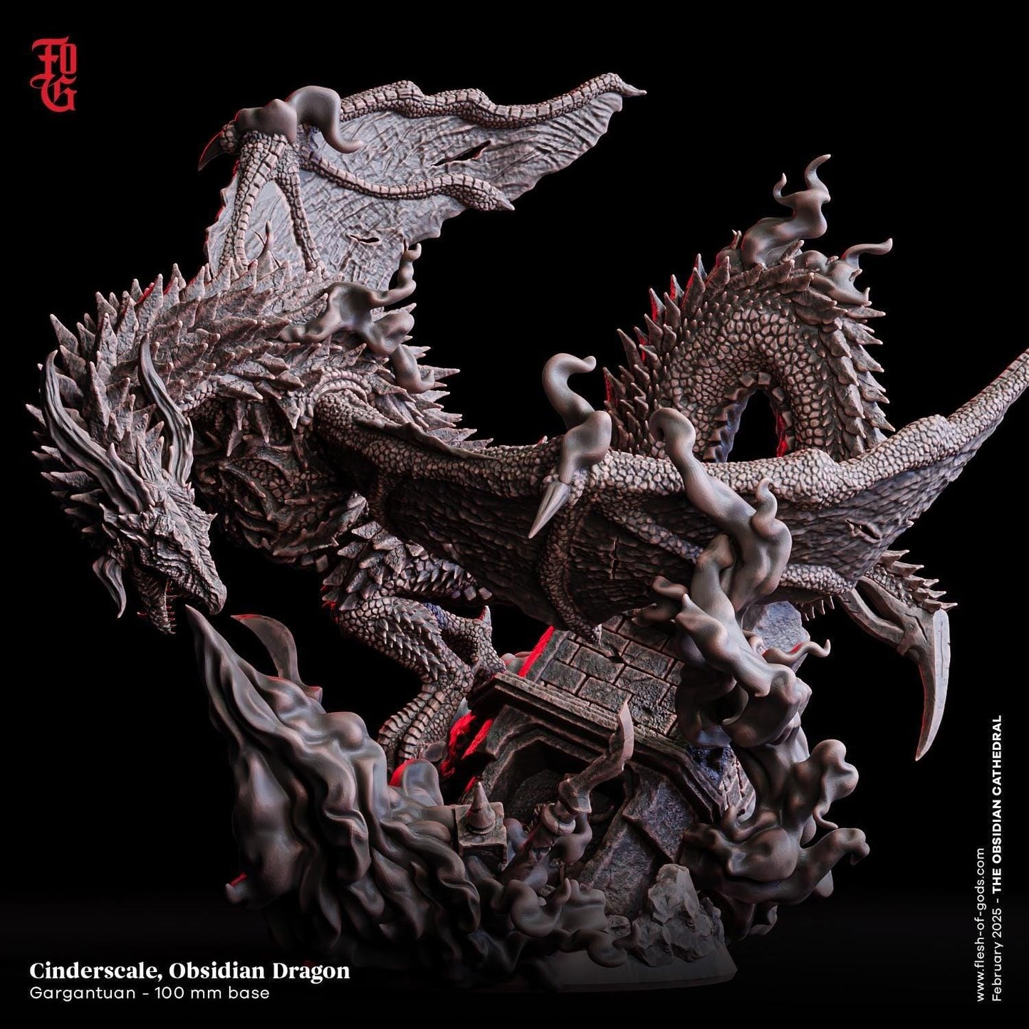 Obsidian Dragon Miniature | Gargantuan Titan Monster | 100mm Base - Plague Miniatures