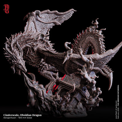 Obsidian Dragon Miniature | Gargantuan Titan Monster | 100mm Base - Plague Miniatures