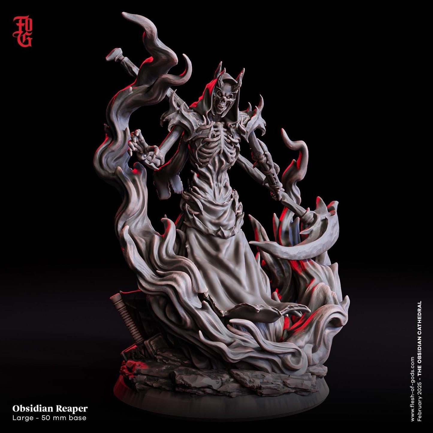 Obsidian Reaper Miniature | Undead Skeleton Monster Figurine | 50mm Base - Plague Miniatures