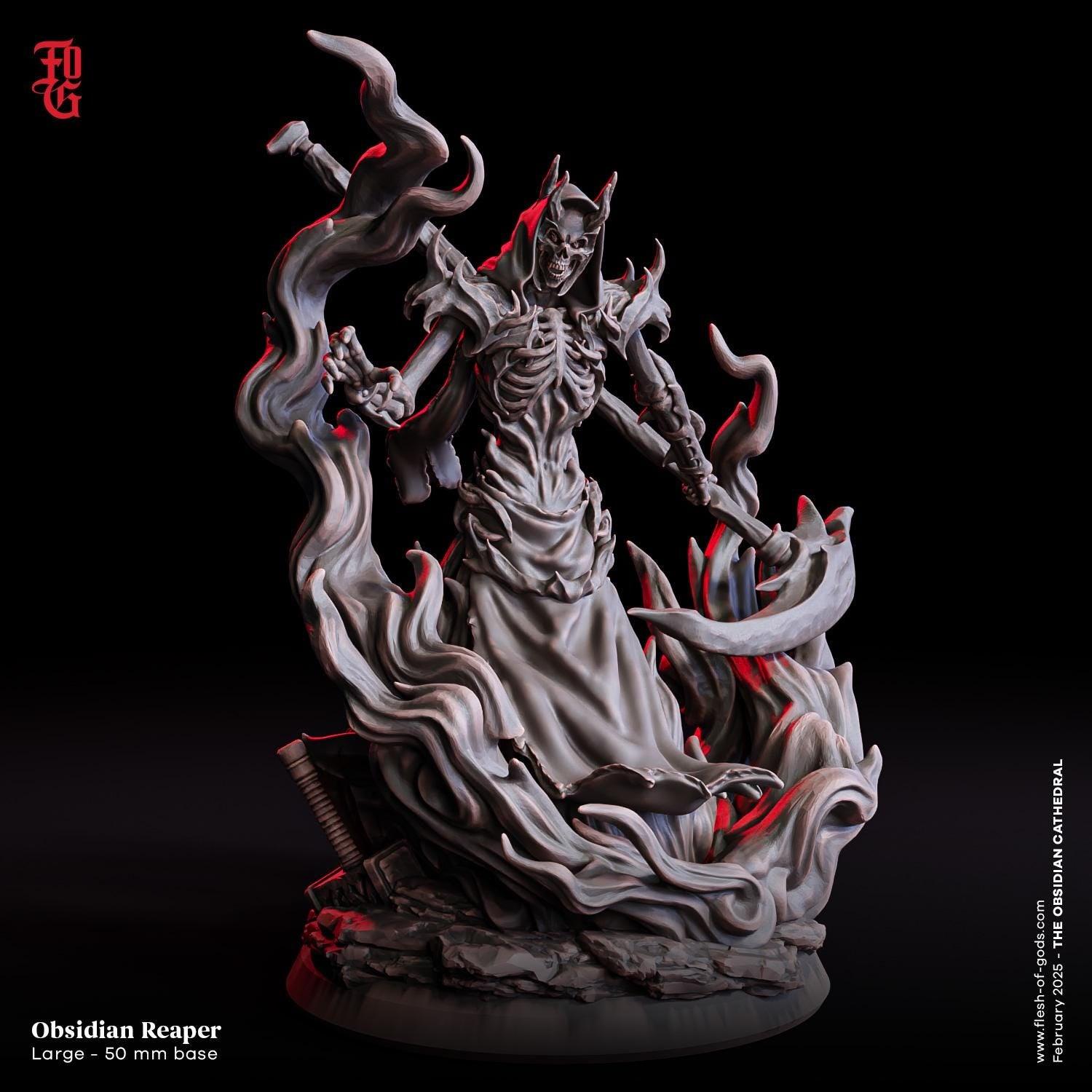 Obsidian Reaper Miniature | Undead Skeleton Monster Figurine | 50mm Base - Plague Miniatures