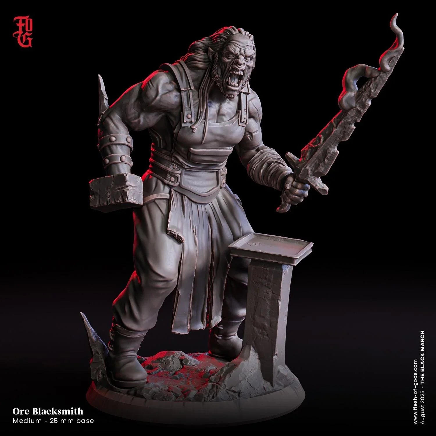 Orc Blacksmith | Brutal Warrior Miniature | 32mm Scale or 75mm Scale - Plague Miniatures