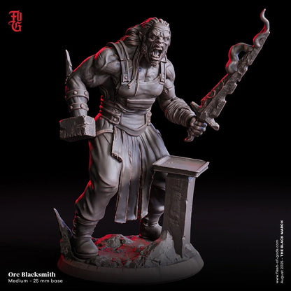 Orc Blacksmith | Brutal Warrior Miniature | 32mm Scale or 75mm Scale - Plague Miniatures
