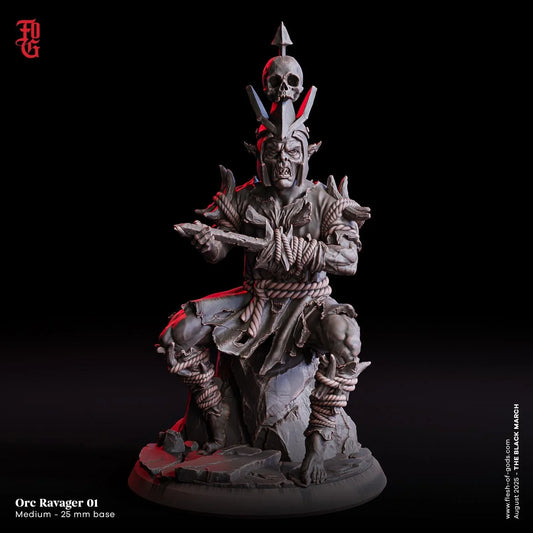 Orc Ravager Raider | Medium Orc Warrior Monster Figurine | 32mm Scale - Plague Miniatures