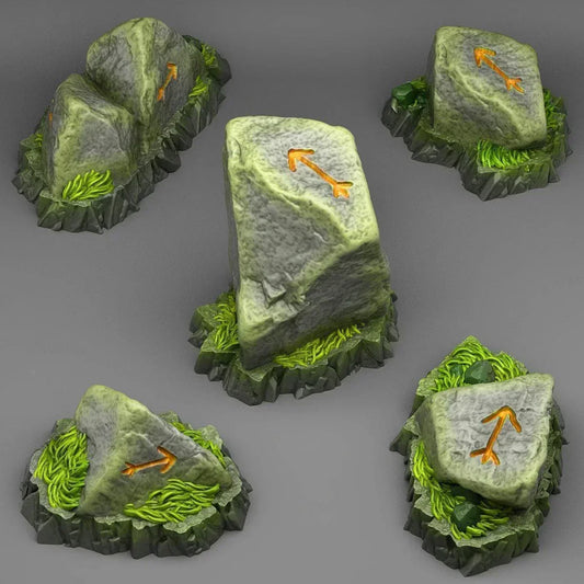 Oriented Traveler Stones Miniatures | Arrow Direction Terrain for RPGs | 28mm or 32mm Scale - Plague Miniatures