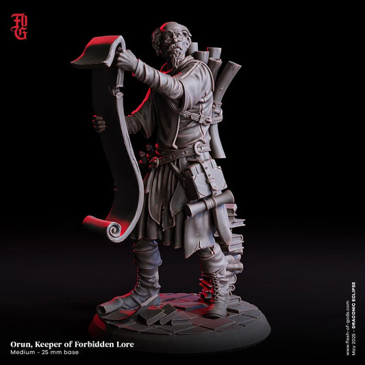 Orun, Keeper of Forbidden Lore | Human Scholar NPC Miniature | 32mm Scale 75mm Scale - Plague Miniatures
