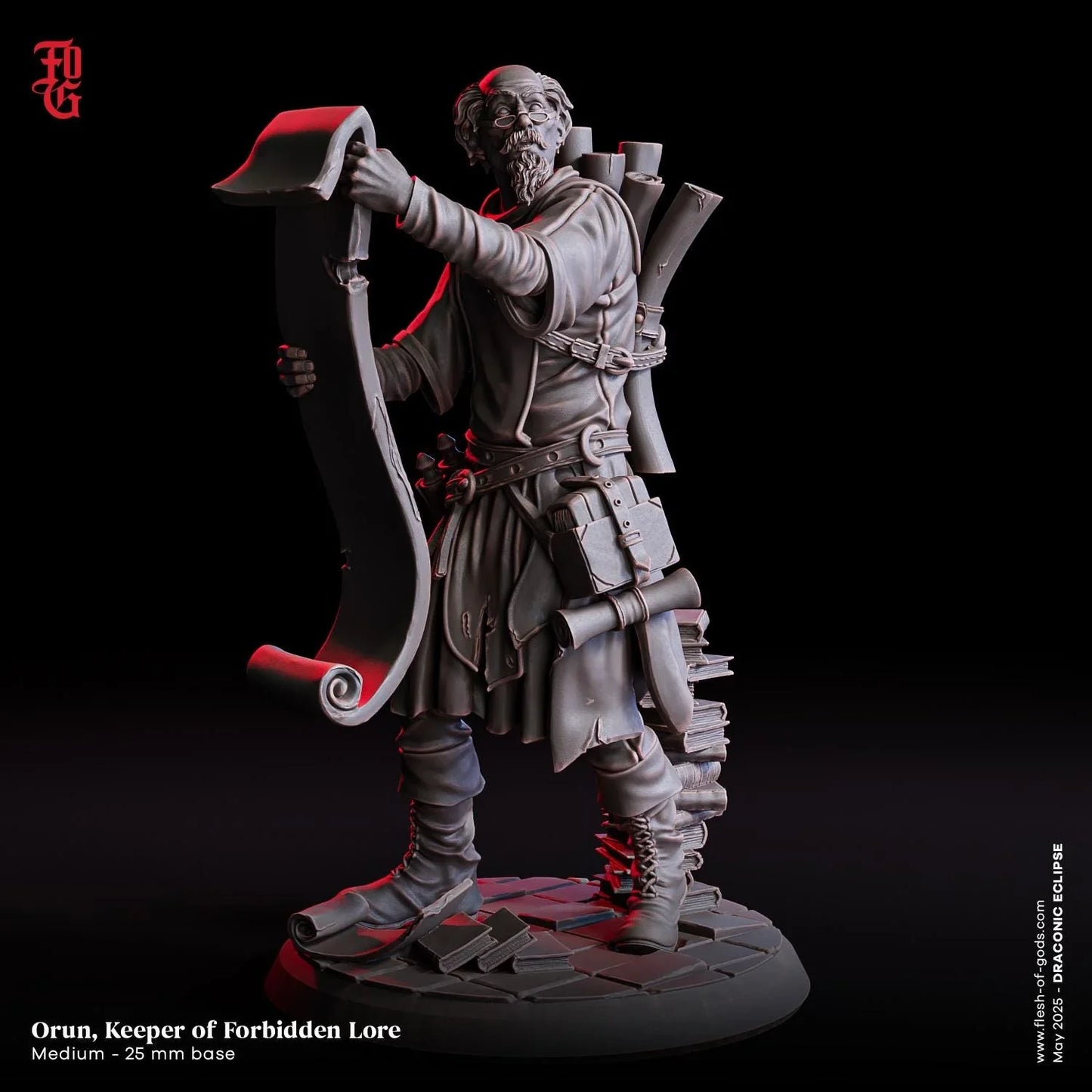 Orun, Keeper of Forbidden Lore | Human Scholar NPC Miniature | 32mm Scale 75mm Scale - Plague Miniatures