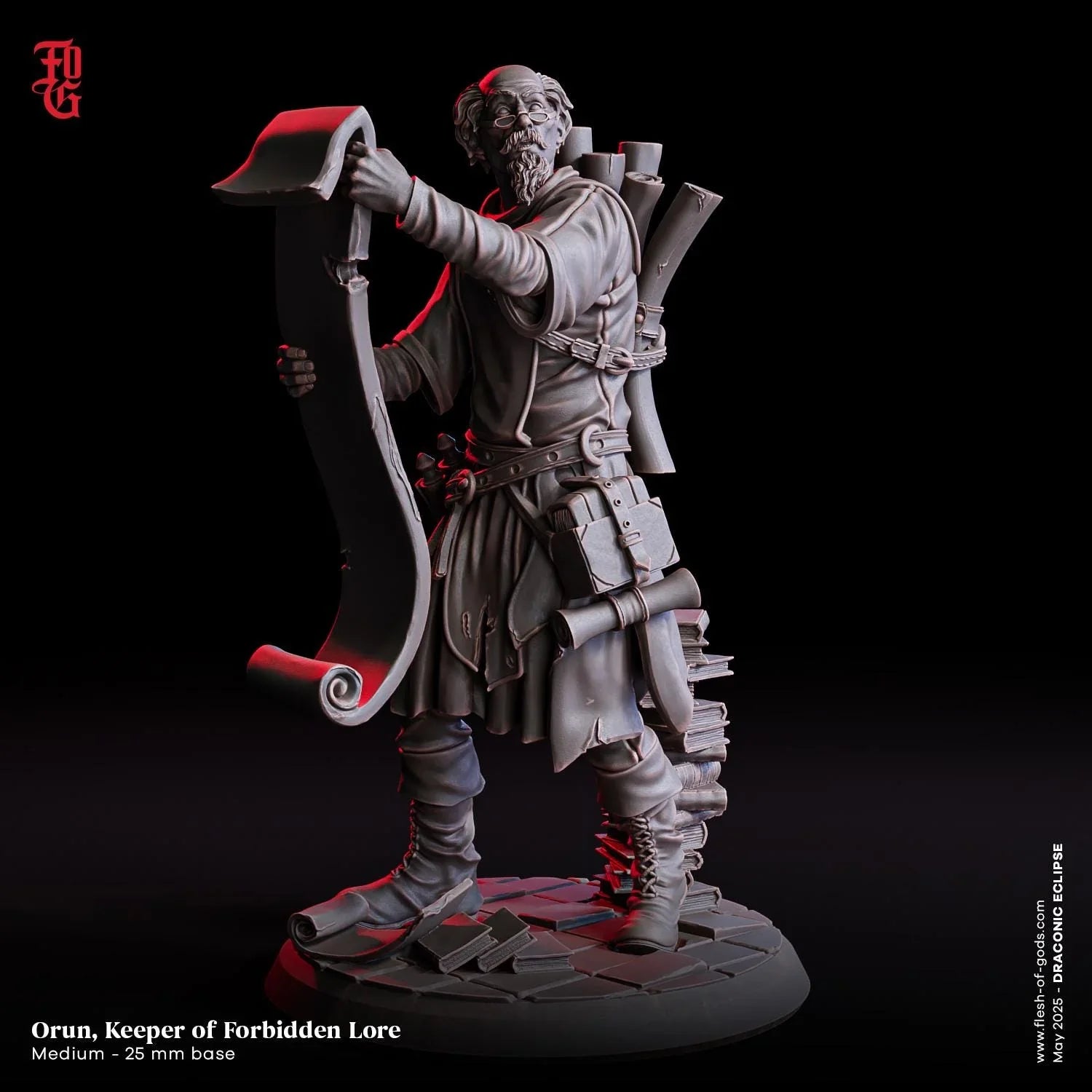 Orun, Keeper of Forbidden Lore | Human Scholar NPC Miniature | 32mm Scale 75mm Scale - Plague Miniatures