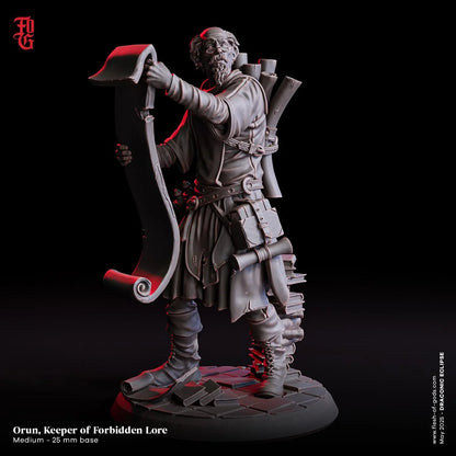 Orun, Keeper of Forbidden Lore | Human Scholar NPC Miniature | 32mm Scale 75mm Scale - Plague Miniatures