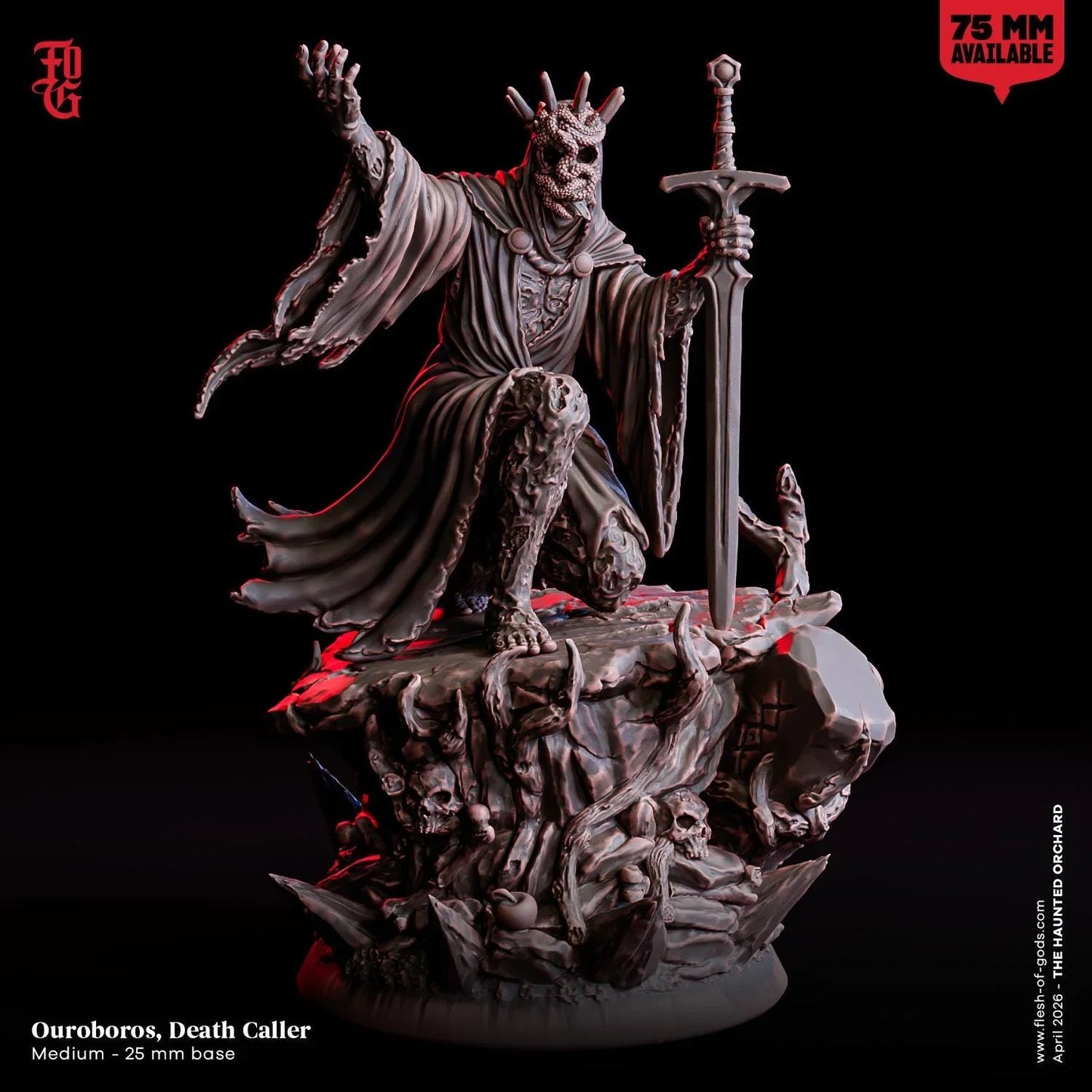 Ouroboros Death Caller Miniature | NPC Undead Necromancer Aberration Spellcaster Figurine | 32mm Scale or 75mm Scale - Plague Miniatures