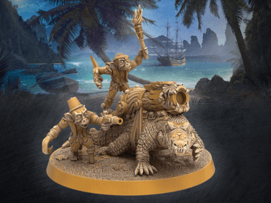 Pirate cannon crocodile Monster miniature - 32mm scale Tabletop gaming DnD Miniature Dungeons and Dragons, wargaming dnd pirate figurine - Plague Miniatures shop for DnD Miniatures