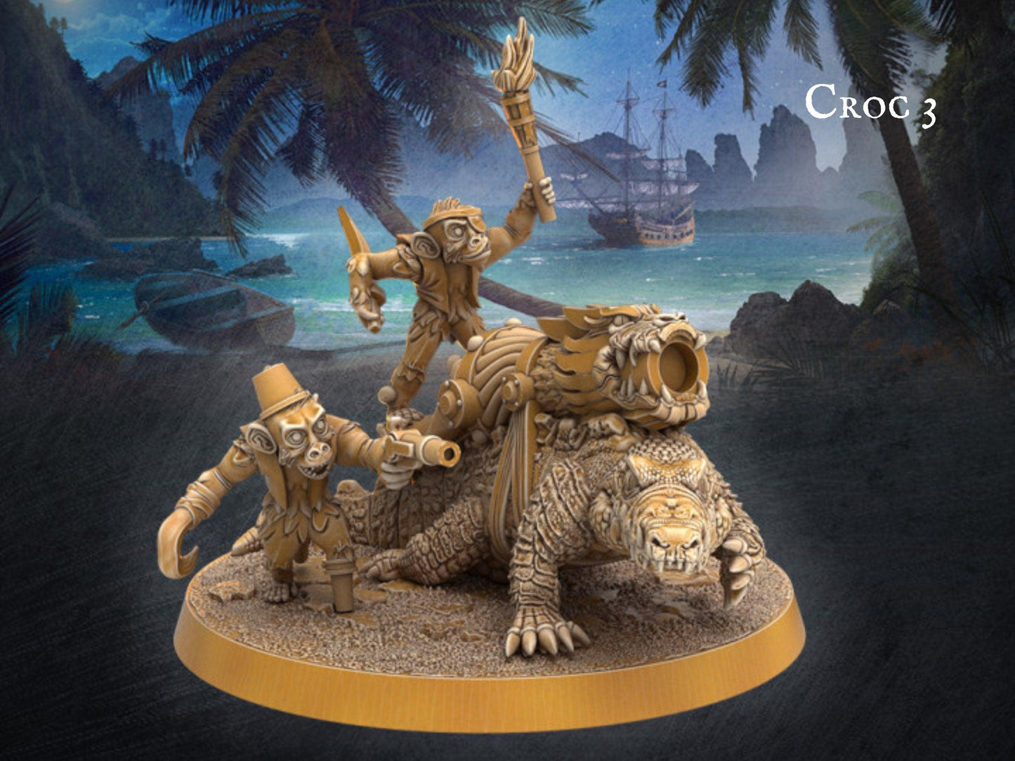 Pirate cannon crocodile Monster miniature - 32mm scale Tabletop gaming DnD Miniature Dungeons and Dragons, wargaming dnd pirate figurine - Plague Miniatures