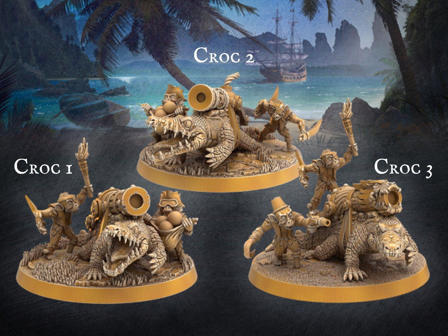 Pirate cannon crocodile Monster miniature - 32mm scale Tabletop gaming DnD Miniature Dungeons and Dragons, wargaming dnd pirate figurine - Plague Miniatures