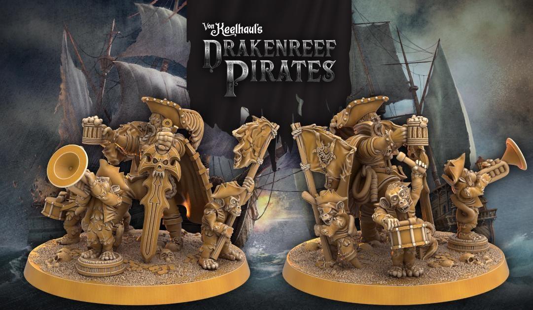 Pirate Captain and Monkey Band Miniature | Seafarer Adventure Figures | 32mm Scale - Plague Miniatures