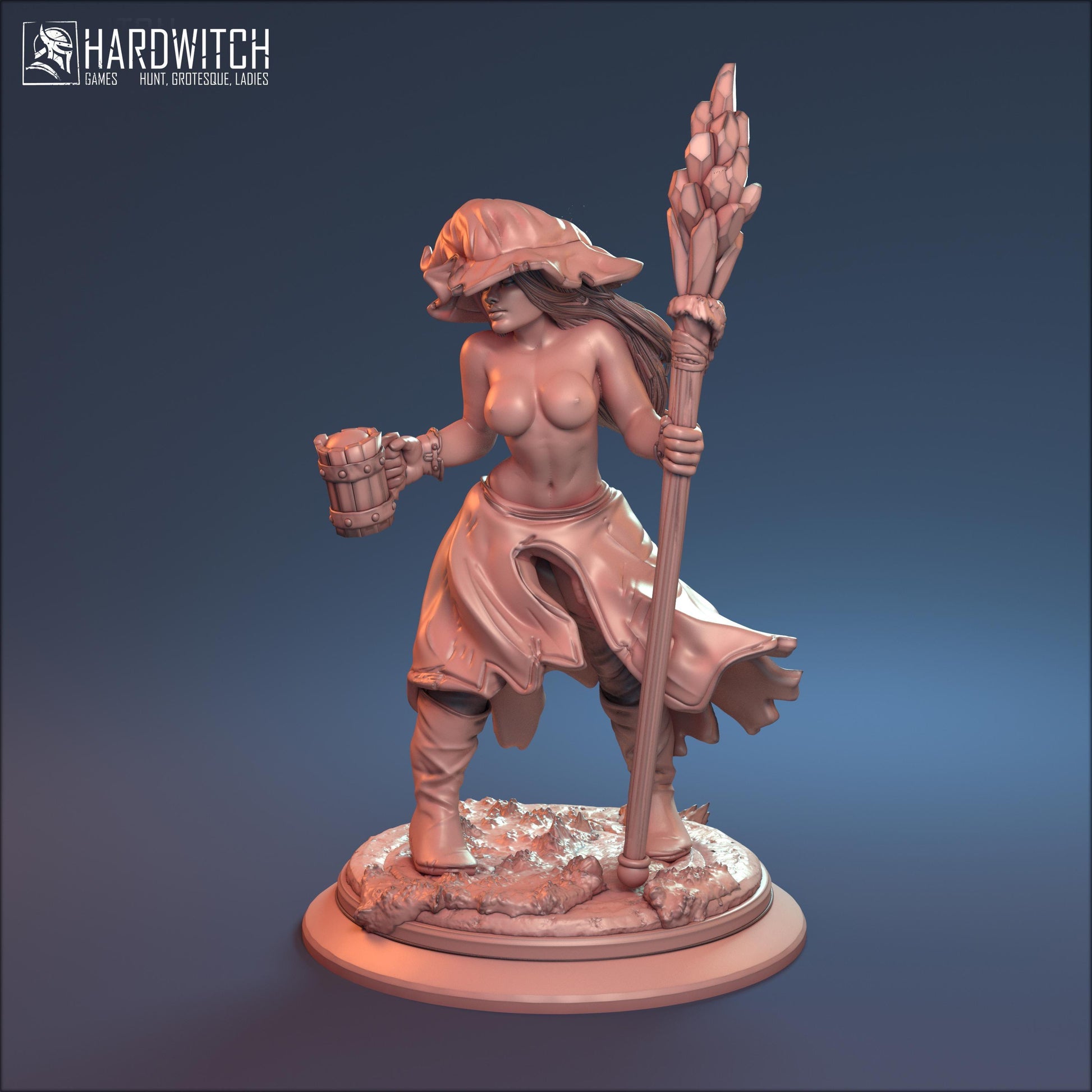 Ponka, Wandering Sorceress NSFW Nude Option| Bar Maid Spellcaster Miniature | 32mm or 75mm - Plague Miniatures