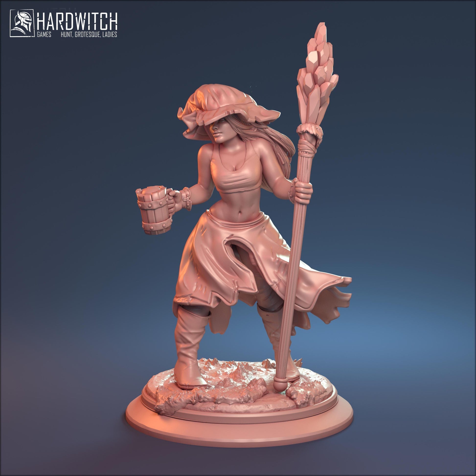Ponka, Wandering Sorceress NSFW Nude Option| Bar Maid Spellcaster Miniature | 32mm or 75mm - Plague Miniatures