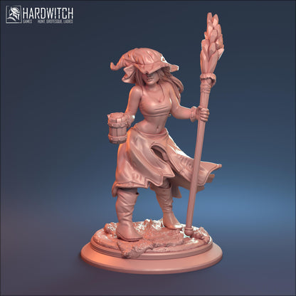 Ponka, Wandering Sorceress NSFW Nude Option| Bar Maid Spellcaster Miniature | 32mm or 75mm - Plague Miniatures