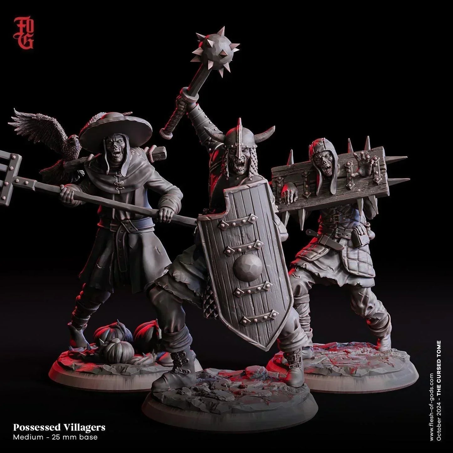 Possessed Villager Miniature | Undead Warrior Monster Figurines (3 Poses) | 32mm Scale - Plague Miniatures