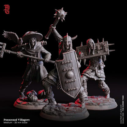 Possessed Villager Miniature | Undead Warrior Monster Figurines (3 Poses) | 32mm Scale - Plague Miniatures
