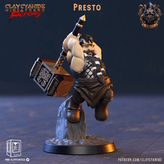 Presto Dwarf Paladin Miniature | Valiant Dwarf Warrior from The Bobbits Guild | 32mm Scale - Plague Miniatures