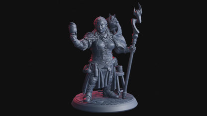 Camilla, Dwarf Warlock Miniature with Bat Companion | Spellcaster for Tabletop Games | 32mm Scale and 75mm Scale