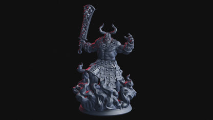 Flaming Oni Slave Miniature | Infernal Japanese Monster Figure | 50mm Base