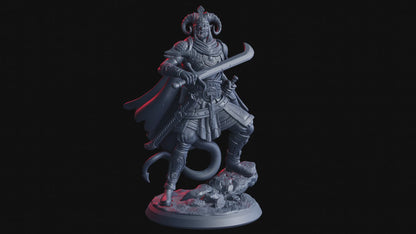 Radeem, the Insurgent Miniature | Male Tiefling Fighter Figurine | 32mm Scale or 75mm Scale